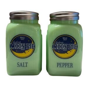 Moon Pie 4" Salt & Pepper Shakers Jadeite Green Glass Reproduction